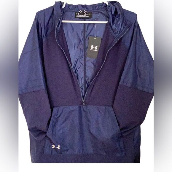 NWT UNDER ARMOUR WOMEN LOOSE CROSS TOWN ANORAK NAVY JACKET WINDBREAKER COATSMALL - Picture 3 of 12